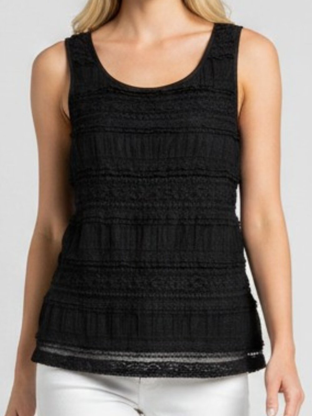 Chico's Black Lace Overlay Tank Top Women's Size 1 (US M 8) Lined Sleeveless